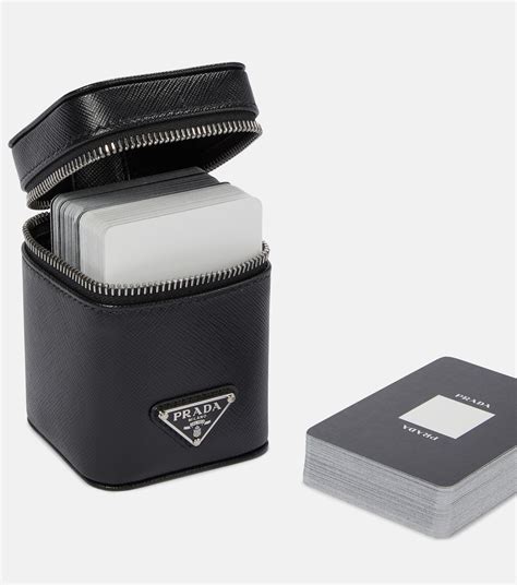 Saffiano leather playing card deck and case in black 